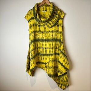 Bryn Walker Linen Noa Tunic Asymetric Art-To-Wear Lagenlook Cowlneck Tie-Dye Top